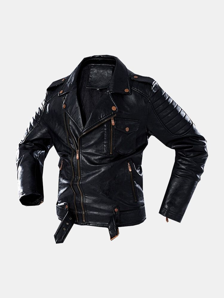 Chaquetas De Cuero Pu Con Solapa De Bolsillo Con Cremallera Para Hombre