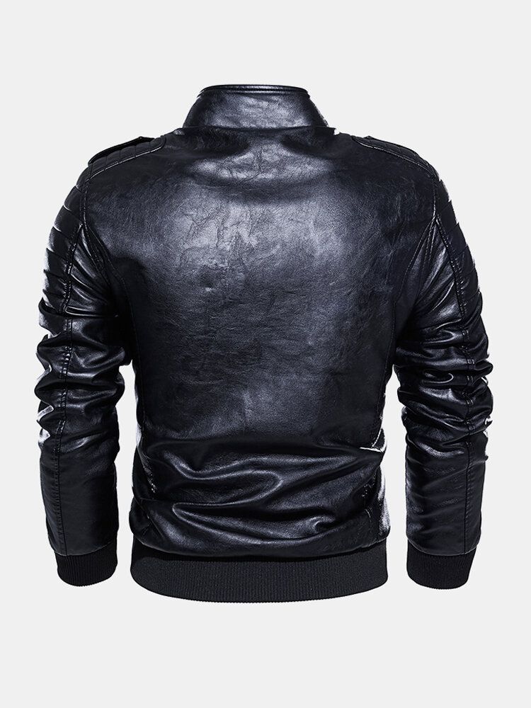 Chaquetas De Moto De Cuero Pu Con Cuello Alto Y Cremallera Para Hombre