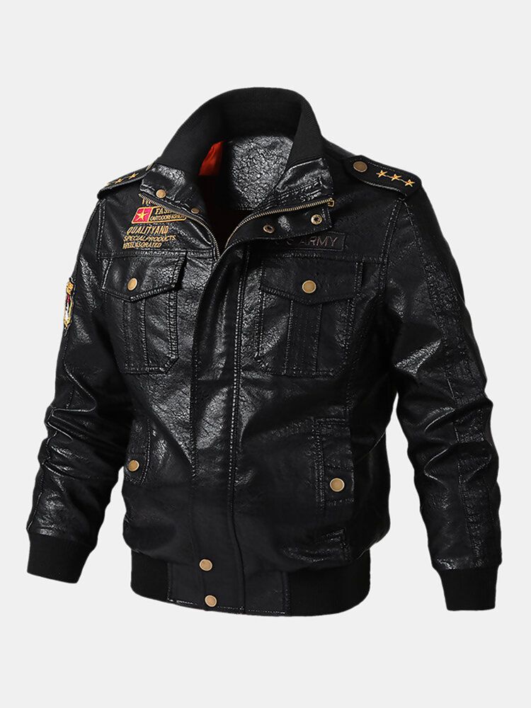 Chaquetas De Motociclista Con Cremallera Frontal De Cuero Pu Para Hombre Con Bolsillos Con Solapa