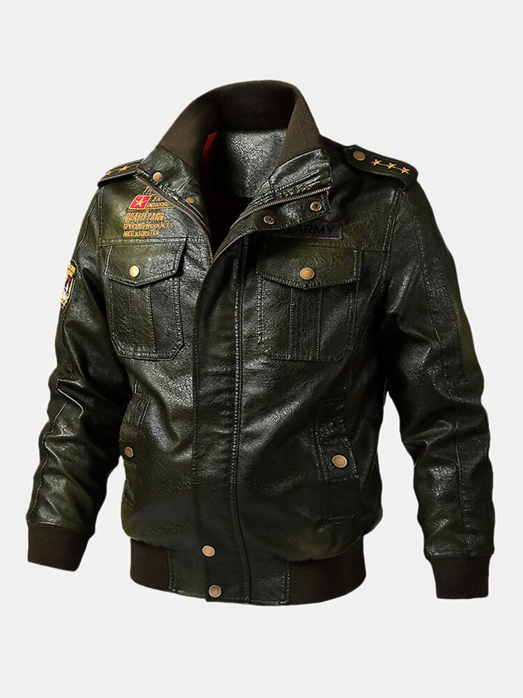 Chaquetas De Motociclista Con Cremallera Frontal De Cuero Pu Para Hombre Con Bolsillos Con Solapa