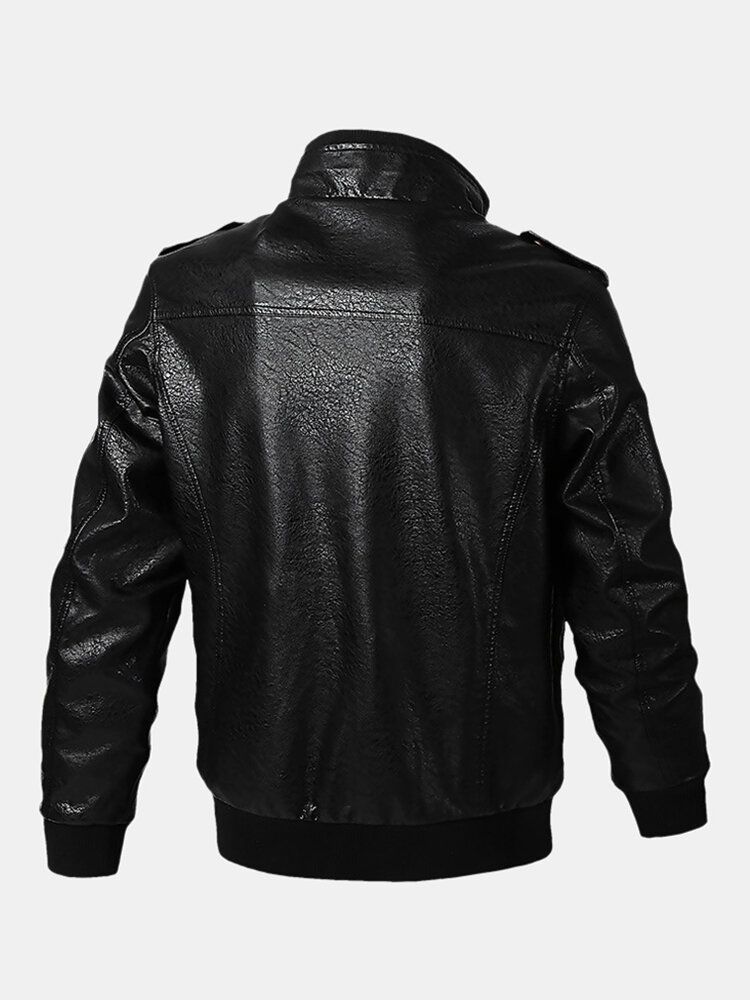 Chaquetas De Motociclista Con Cremallera Frontal De Cuero Pu Para Hombre Con Bolsillos Con Solapa