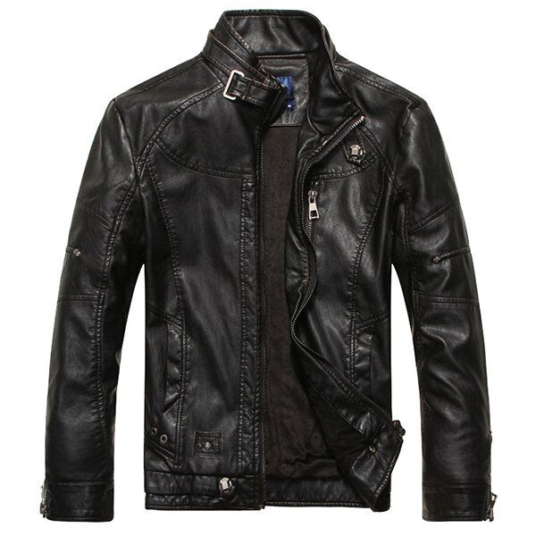 Chaquetas De Motociclista De Motociclista De Pu Con Cuello Alto Grueso De Piel Sintética Para Hombres