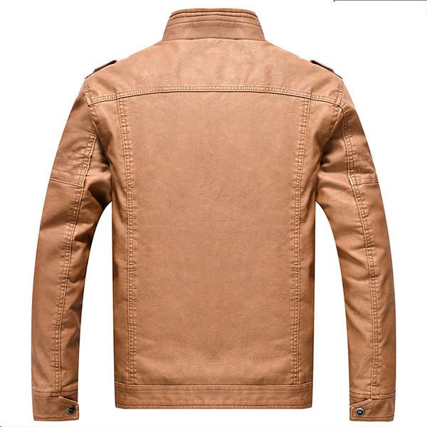 Winter Velvet Plus Chaqueta De Cuero Sintética Lavada De Color Amarillo Con Estilo Grueso Y Cálido Pu Para Hombres