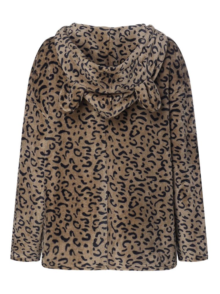 Abrigos Casuales Con Capucha Y Estampado De Leopardo Con Cremallera Para Mujer