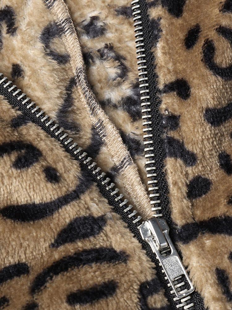 Abrigos Casuales Con Capucha Y Estampado De Leopardo Con Cremallera Para Mujer