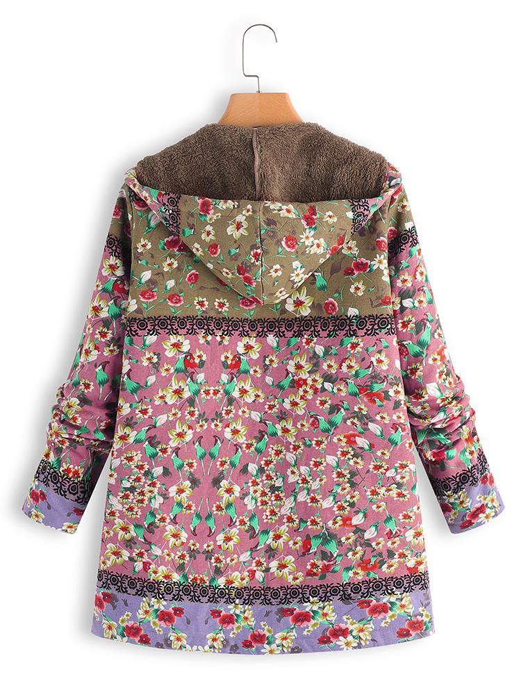 Abrigos Con Capucha Estampados Florales De Patchwork De Invierno Para Mujer