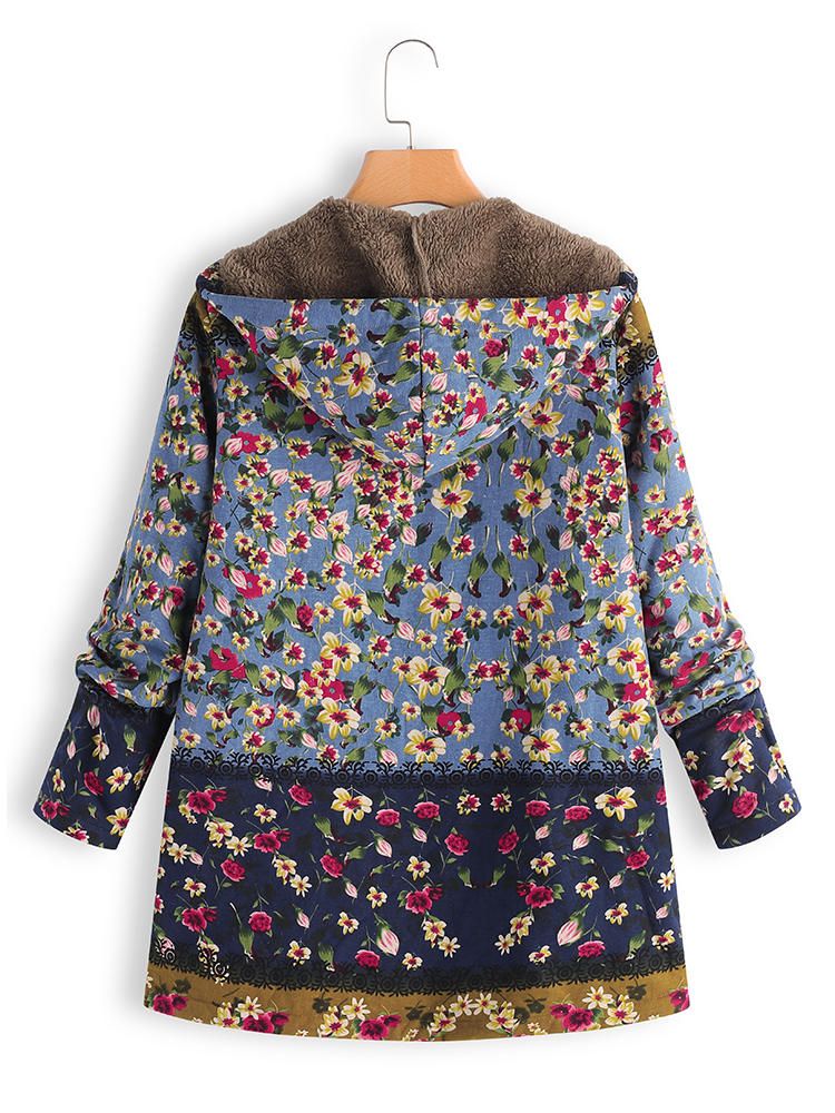 Abrigos Con Capucha Estampados Florales De Patchwork De Invierno Para Mujer