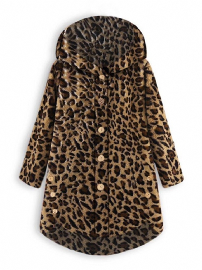 Abrigos Con Capucha Y Botones Con Estampado De Leopardo Para Mujer