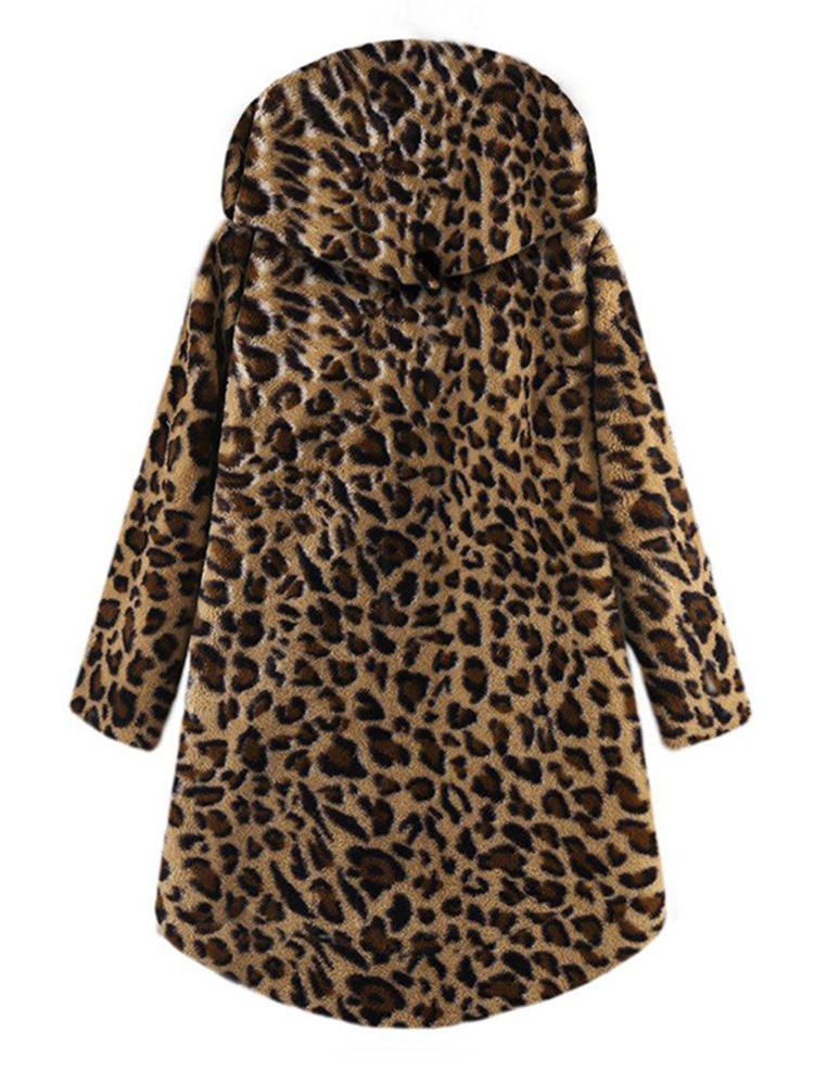 Abrigos Con Capucha Y Botones Con Estampado De Leopardo Para Mujer