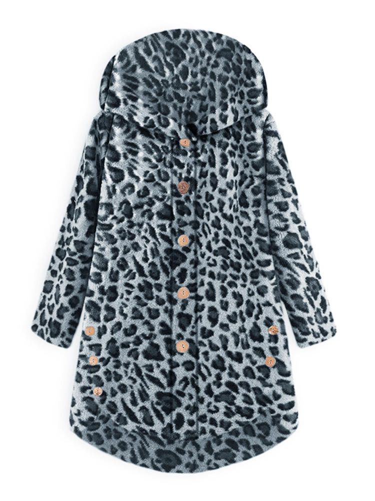 Abrigos Con Capucha Y Botones Con Estampado De Leopardo Para Mujer