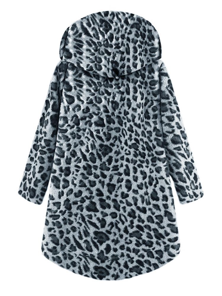 Abrigos Con Capucha Y Botones Con Estampado De Leopardo Para Mujer