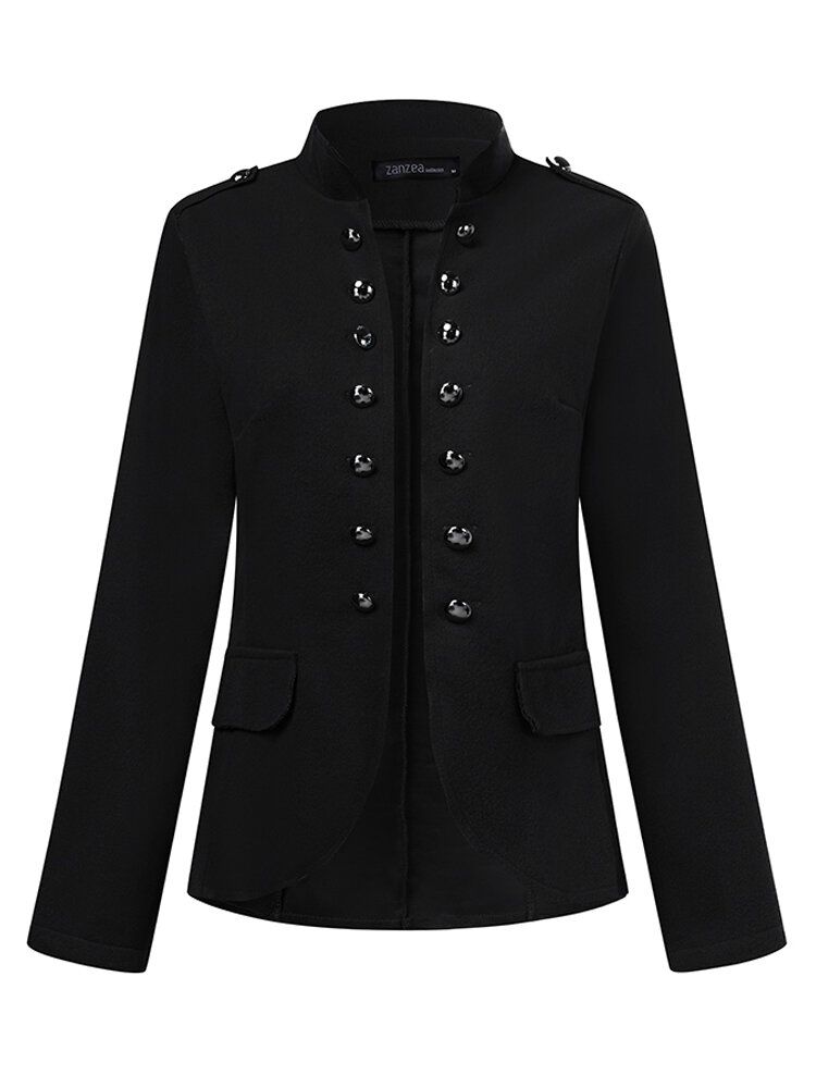 Chaqueta De Abrigos Casuales Con Cuello Alto Y Botones De Oficina De Estilo Británico Para Mujer