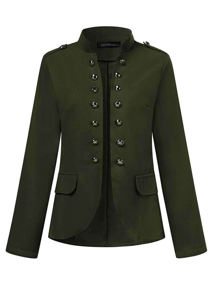 Chaqueta De Abrigos Casuales Con Cuello Alto Y Botones De Oficina De Estilo Británico Para Mujer