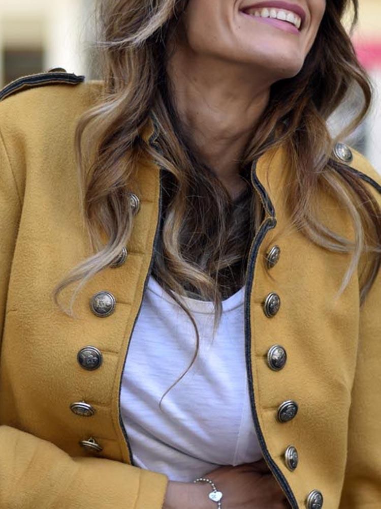 Chaqueta Casual De Manga Larga Con Botones De Color Sólido Para Mujer