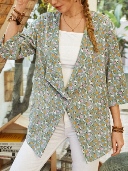 Chaqueta Informal De Manga Larga Con Estampado Floral Bohemio 3 4 Para Mujer