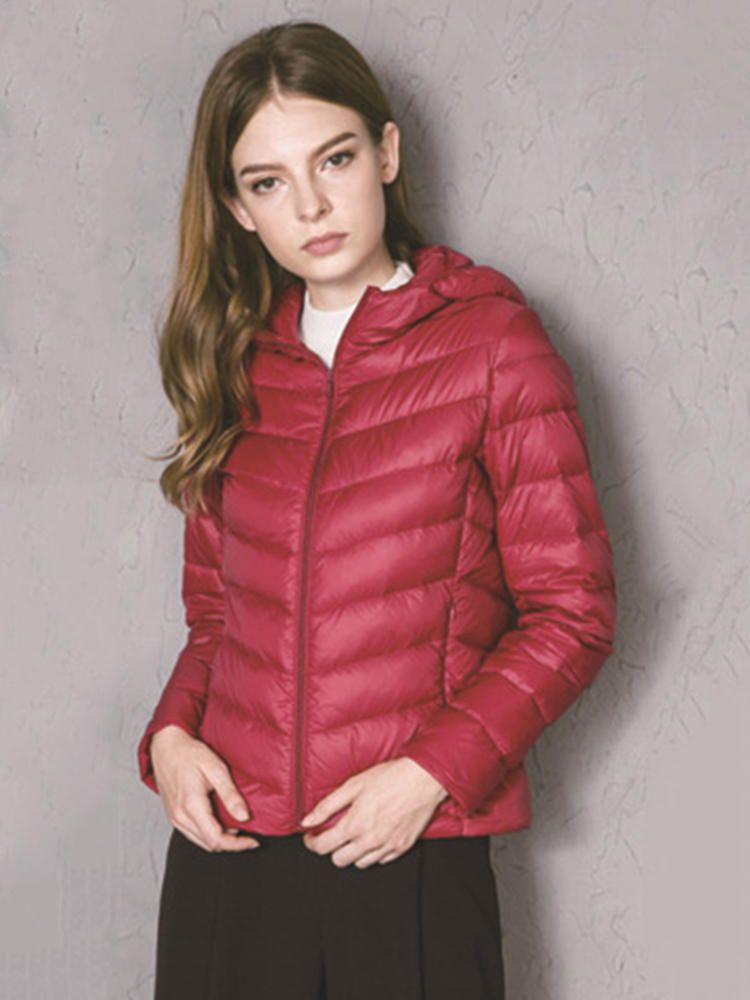 Chaquetas De Plumón De Manga Larga De Color Puro Con Cremallera Informal Para Mujer