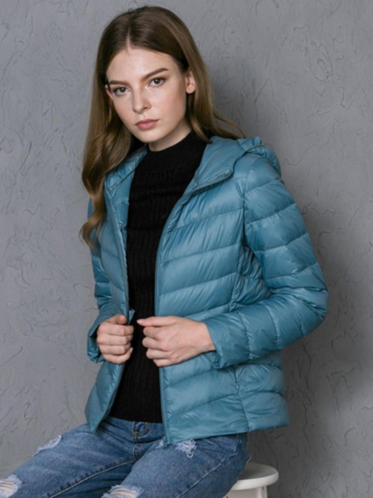 Chaquetas De Plumón De Manga Larga De Color Puro Con Cremallera Informal Para Mujer