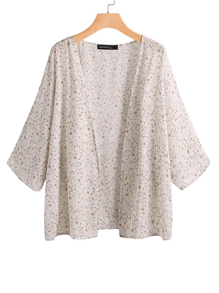 Mujeres 3 4 Camisa De Manga Tops Cardigans Con Frente Abierto