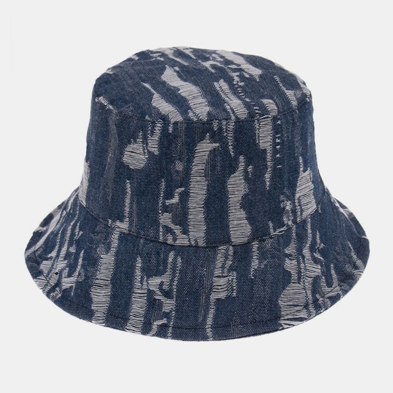 Agujero De Lavado De Mezclilla Unisex Retro Personalidad Casual Visera De Pareja Sombrero De Cubo