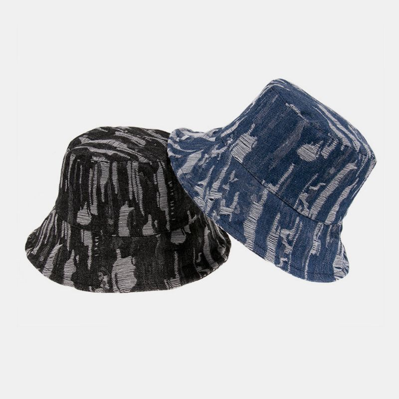 Agujero De Lavado De Mezclilla Unisex Retro Personalidad Casual Visera De Pareja Sombrero De Cubo