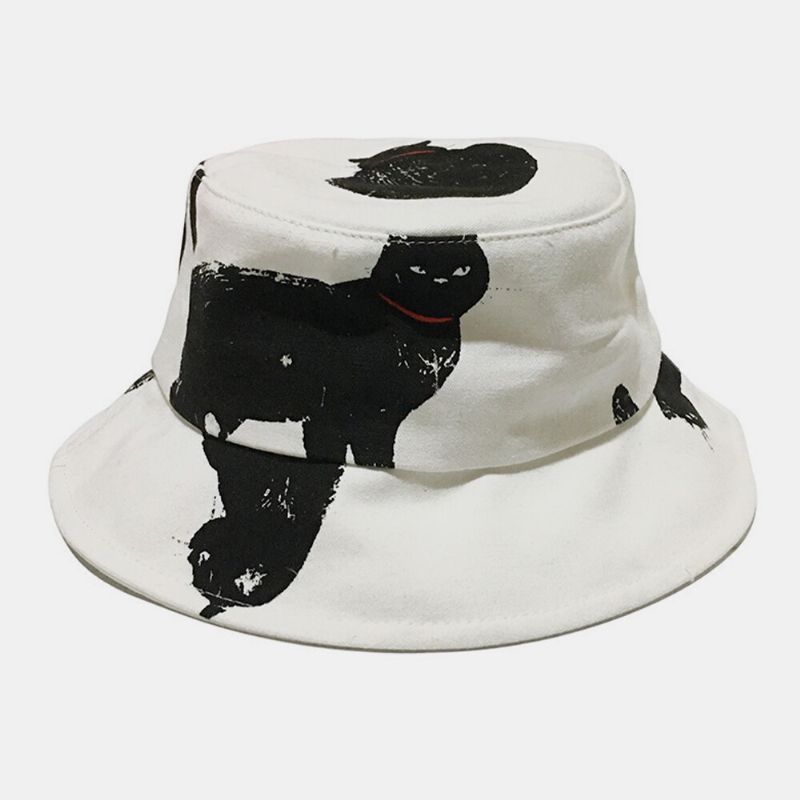 Algodón Unisex Dibujos Animados Lindo Patrón De Gato Negro Visera Solar Pareja Informal Sombrero Sombrero De Cubo