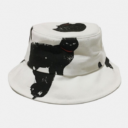 Algodón Unisex Dibujos Animados Lindo Patrón De Gato Negro Visera Solar Pareja Informal Sombrero Sombrero De Cubo