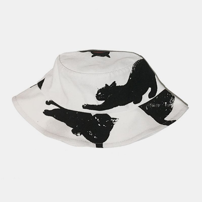 Algodón Unisex Dibujos Animados Lindo Patrón De Gato Negro Visera Solar Pareja Informal Sombrero Sombrero De Cubo