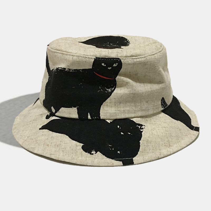 Algodón Unisex Dibujos Animados Lindo Patrón De Gato Negro Visera Solar Pareja Informal Sombrero Sombrero De Cubo