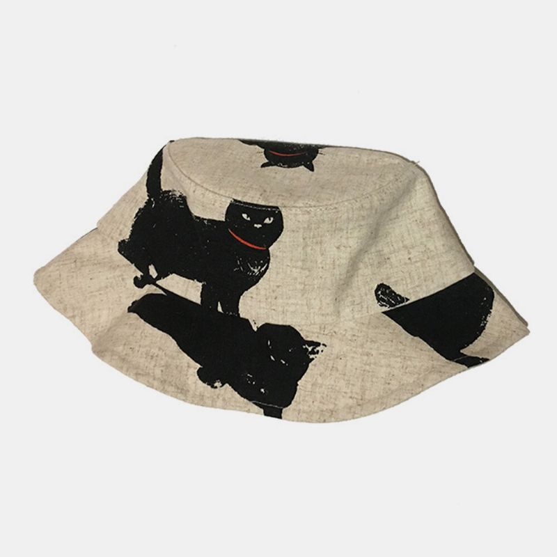 Algodón Unisex Dibujos Animados Lindo Patrón De Gato Negro Visera Solar Pareja Informal Sombrero Sombrero De Cubo