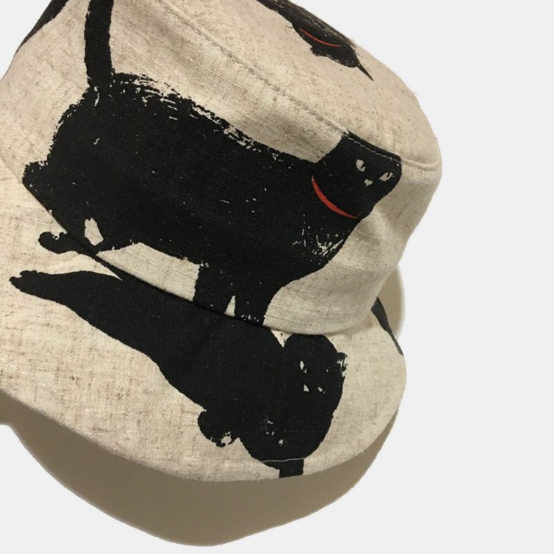 Algodón Unisex Dibujos Animados Lindo Patrón De Gato Negro Visera Solar Pareja Informal Sombrero Sombrero De Cubo