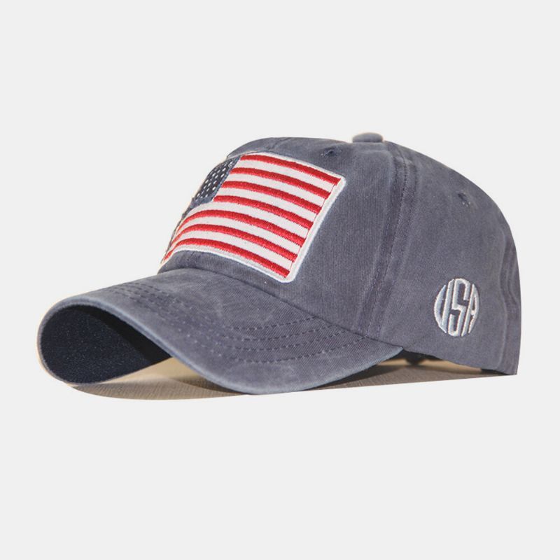 Algodón Unisex Hecho Antiguo Clásico Casual Patrón De Bandera De América Visera Para El Sol Sombrero De Béisbol Sombrero