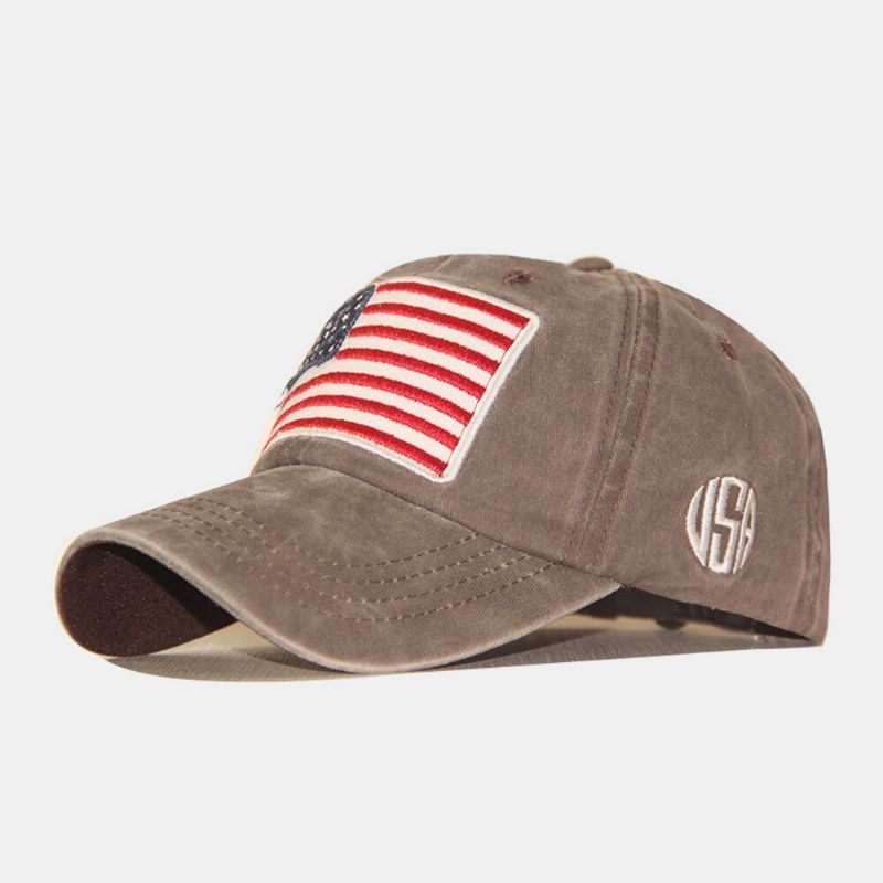 Algodón Unisex Hecho Antiguo Clásico Casual Patrón De Bandera De América Visera Para El Sol Sombrero De Béisbol Sombrero