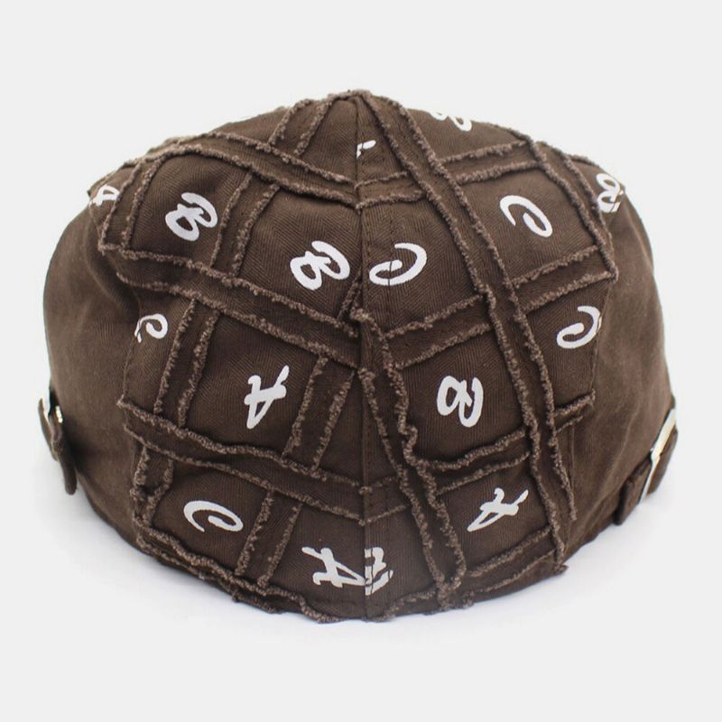 Algodón Unisex Make-old Patrón De Alfabeto Inglés Parasol Informal Al Aire Libre Gorra Delantera Gorra De Boina Sombrero Plano