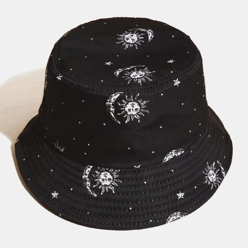 Algodón Unisex Patrón De Sol Y Luna Visera Solar Moda Casual Pareja Sombrero Sombrero De Cubo