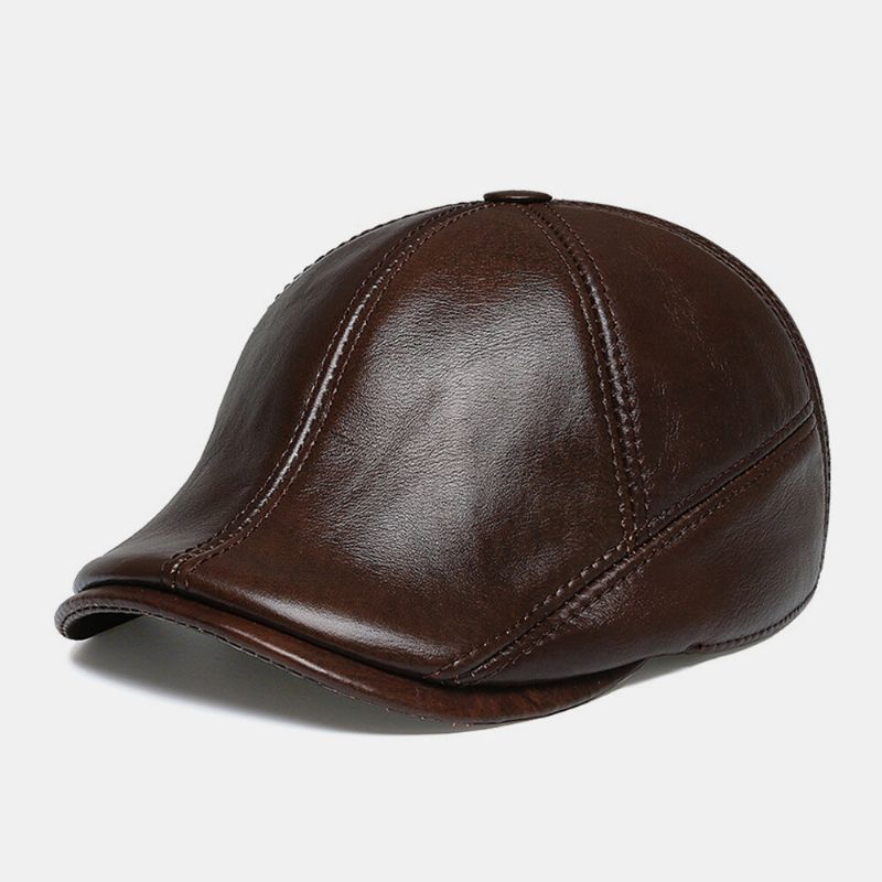 Almohadillas Para Los Oídos De Cuero Genuino Para Hombres Protección Para Los Oídos Warm Plus Thicken Forward Hat Beret Hat