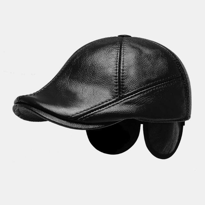 Almohadillas Para Los Oídos De Cuero Genuino Para Hombres Protección Para Los Oídos Warm Plus Thicken Forward Hat Beret Hat