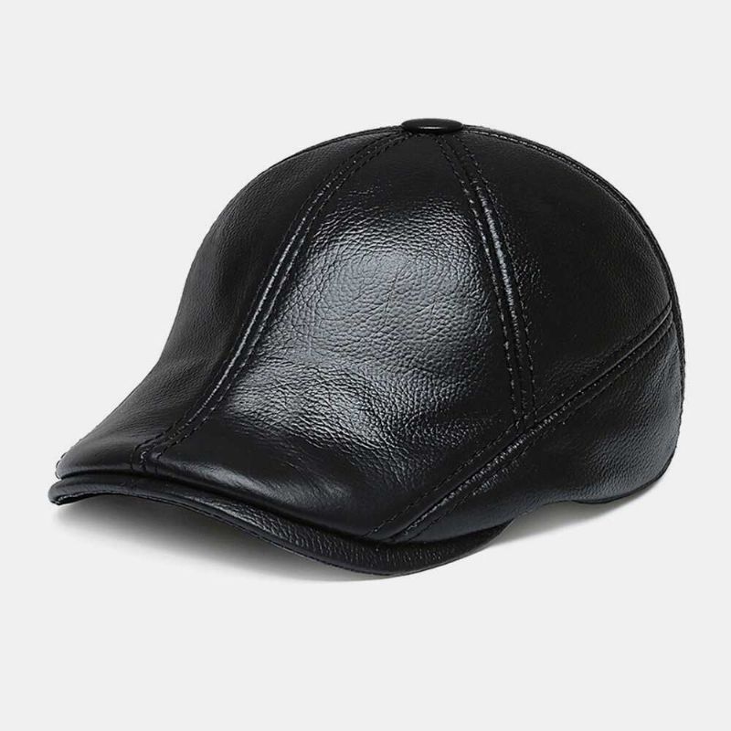 Almohadillas Para Los Oídos De Cuero Genuino Para Hombres Protección Para Los Oídos Warm Plus Thicken Forward Hat Beret Hat