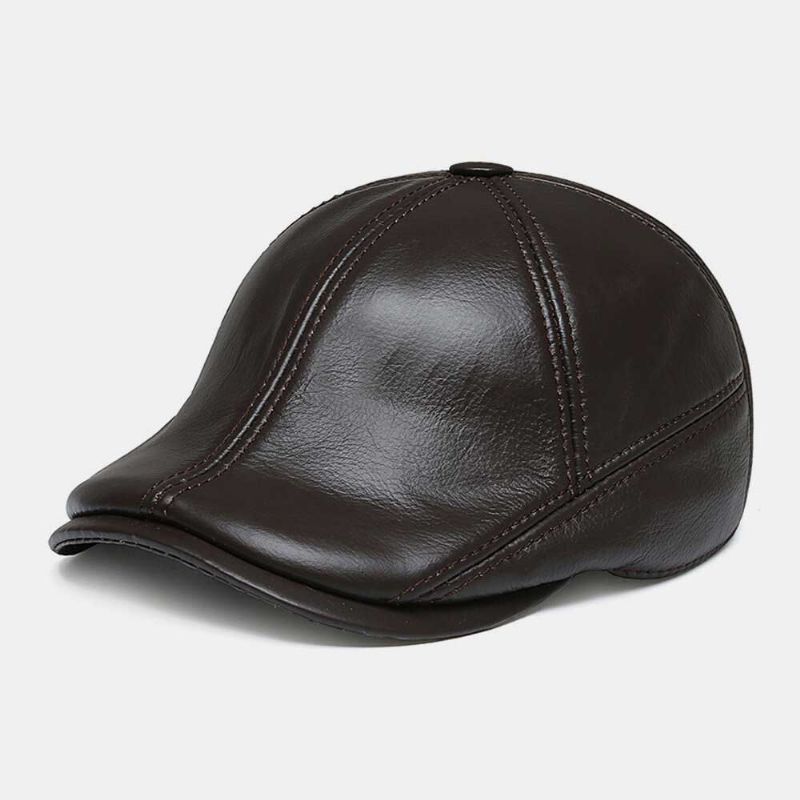 Almohadillas Para Los Oídos De Cuero Genuino Para Hombres Protección Para Los Oídos Warm Plus Thicken Forward Hat Beret Hat