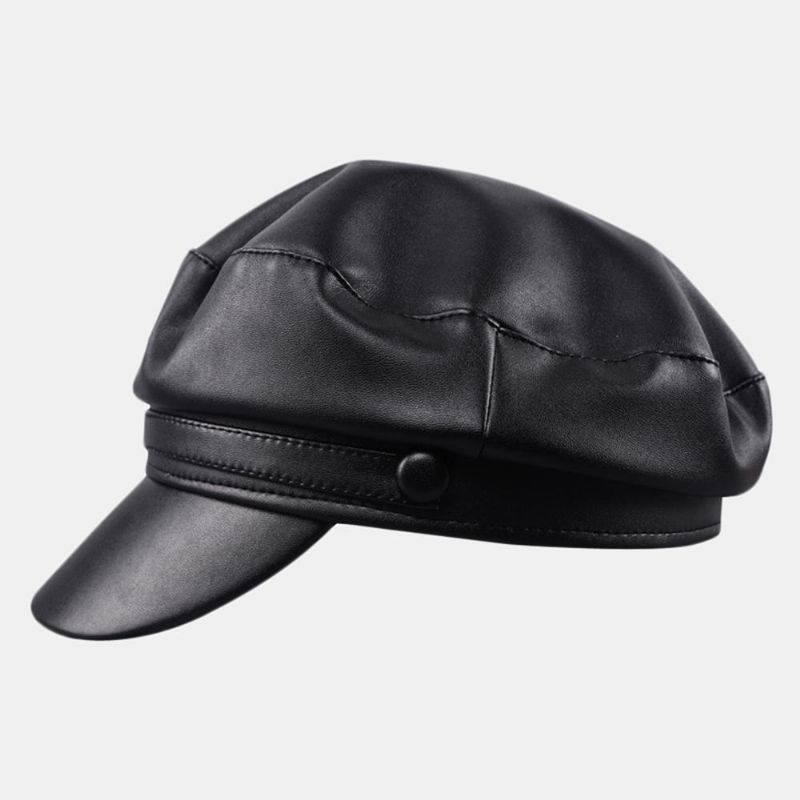 Boina De Cuero Sintético Sombrero Octogonal Salvaje Literario Gorra Militar Del Ejército Sombreros Planos