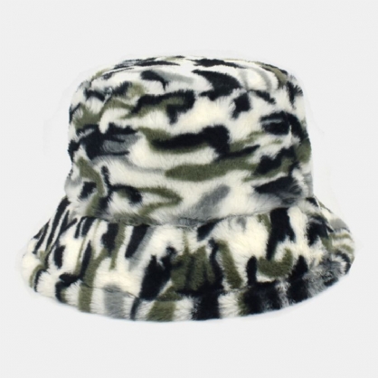 Camuflaje De Teñido Anudado De Felpa Unisex Mantener Caliente Moda Casual Pareja Sombrero Sombrero De Cubo