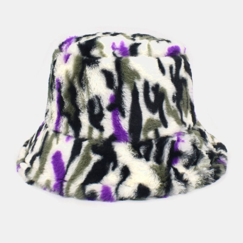 Camuflaje De Teñido Anudado De Felpa Unisex Mantener Caliente Moda Casual Pareja Sombrero Sombrero De Cubo