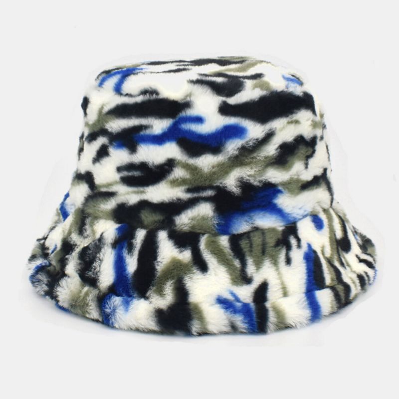 Camuflaje De Teñido Anudado De Felpa Unisex Mantener Caliente Moda Casual Pareja Sombrero Sombrero De Cubo