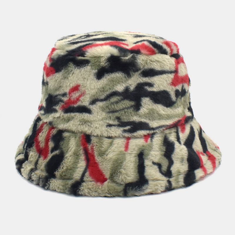 Camuflaje De Teñido Anudado De Felpa Unisex Mantener Caliente Moda Casual Pareja Sombrero Sombrero De Cubo