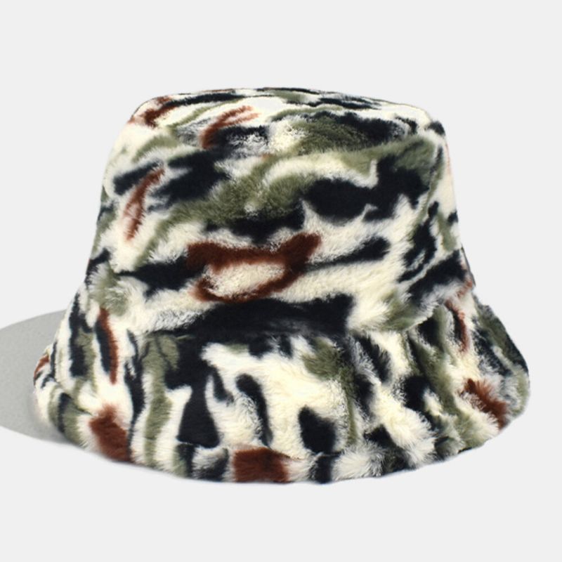 Camuflaje De Teñido Anudado De Felpa Unisex Mantener Caliente Moda Casual Pareja Sombrero Sombrero De Cubo