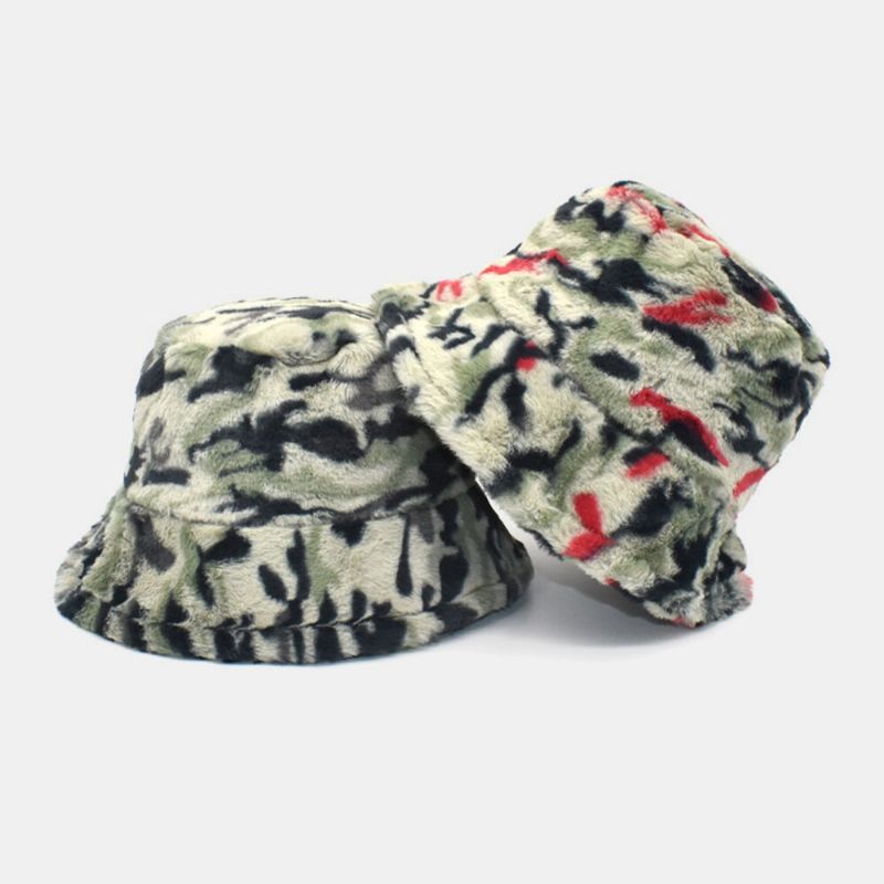 Camuflaje De Teñido Anudado De Felpa Unisex Mantener Caliente Moda Casual Pareja Sombrero Sombrero De Cubo