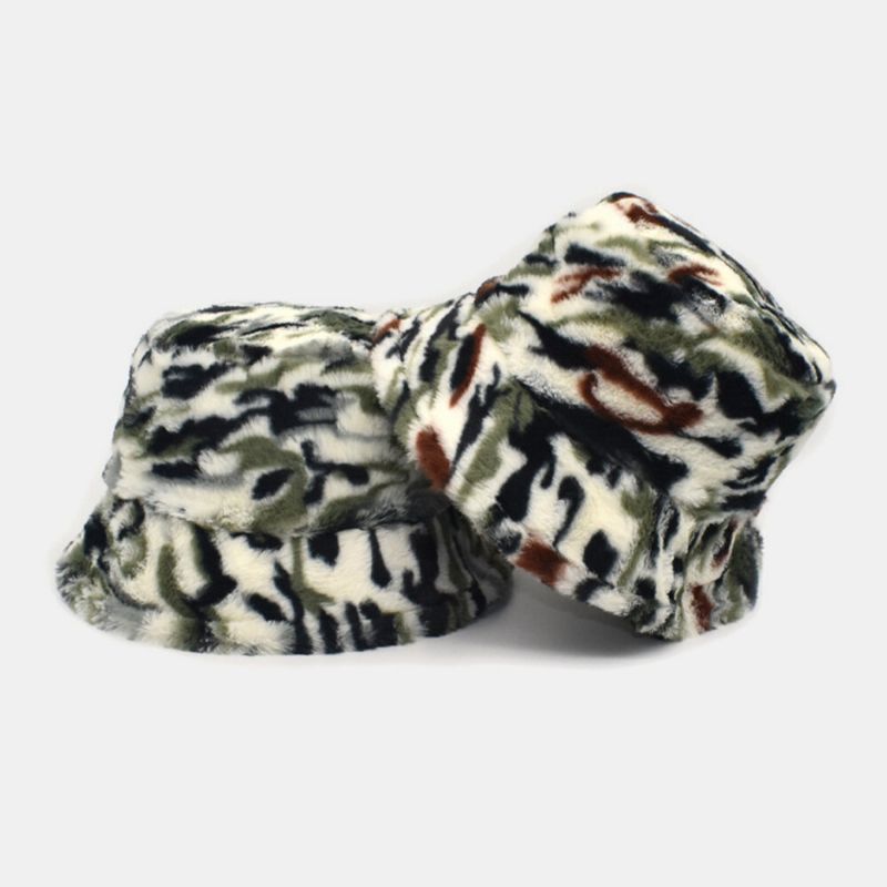 Camuflaje De Teñido Anudado De Felpa Unisex Mantener Caliente Moda Casual Pareja Sombrero Sombrero De Cubo