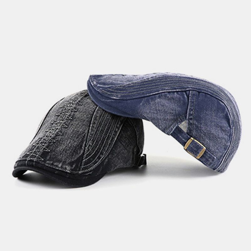 Casquillo De La Boina Del Sombrero Delantero Universal Informal Al Aire Libre Bordado De Algodón Hecho Viejo Para Hombres