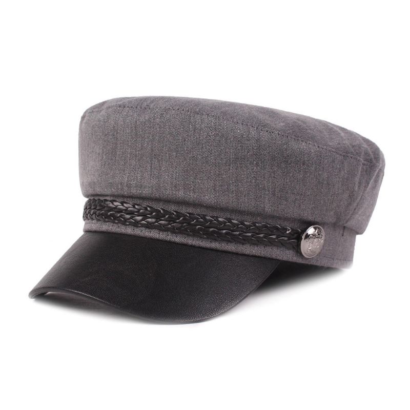 Chaqueta De Cuero Para Mujer Gorra Azul Marino Gorra Plana Gorra Militar Retro