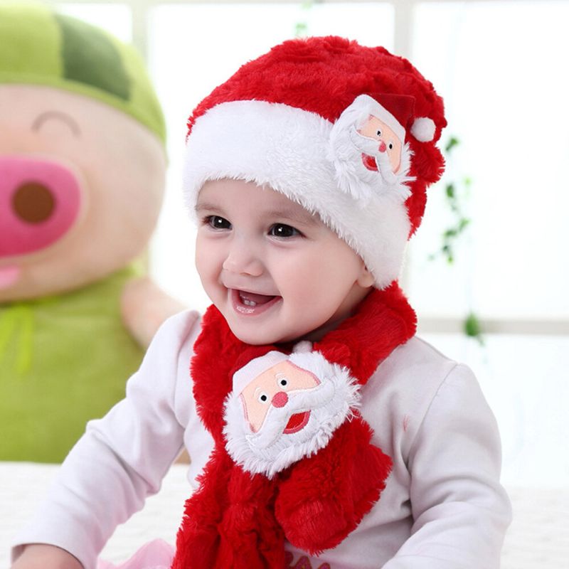 Child Baby 2pcs Keep Warm Casual Creative Festive Christmas Papá Noel Al Aire Libre Beanie Hat Bufanda