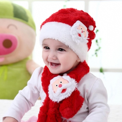 Child Baby 2pcs Keep Warm Casual Creative Festive Christmas Papá Noel Al Aire Libre Beanie Hat Bufanda